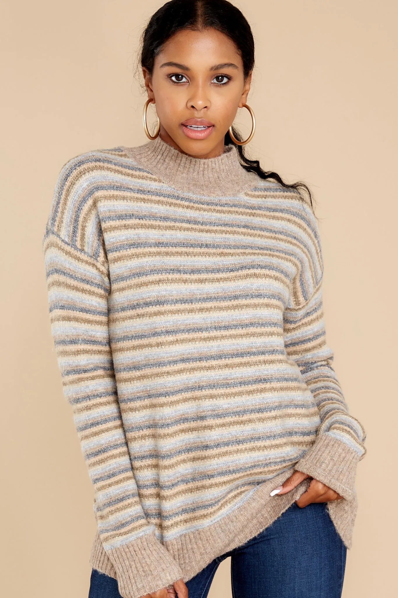 Look It Up Grey Stripe Sweater