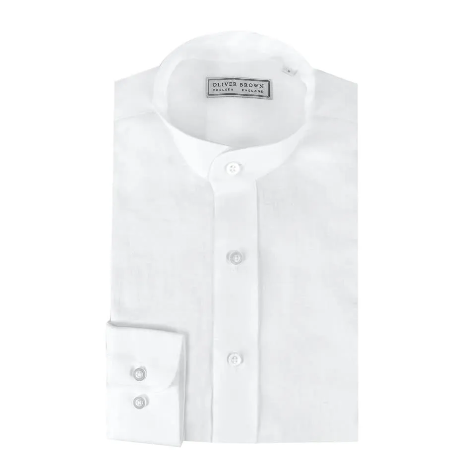 Mandarin Collar Cotton Shirt - White