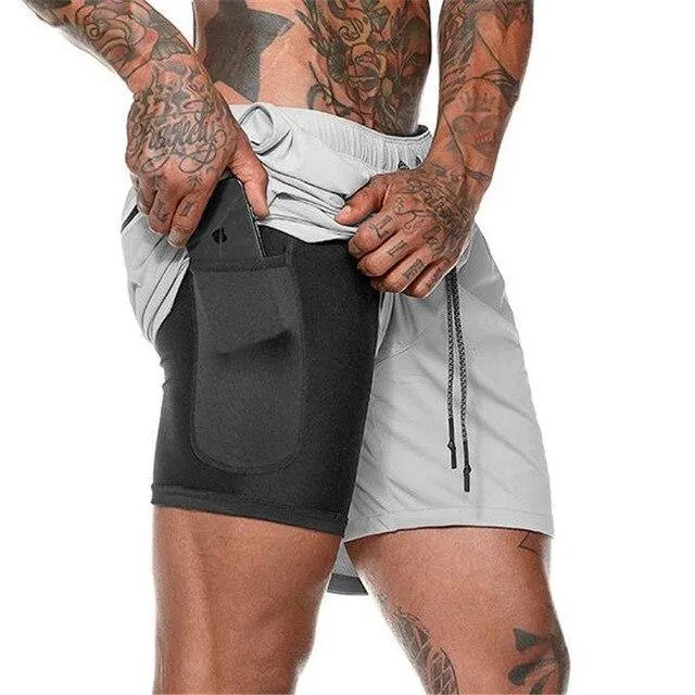 Men's Quick-Drying Gym Shorts  Fitness Running Shorts with Cell Phone Pocket