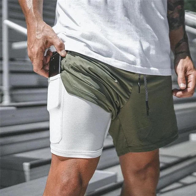 Men's Quick-Drying Gym Shorts  Fitness Running Shorts with Cell Phone Pocket