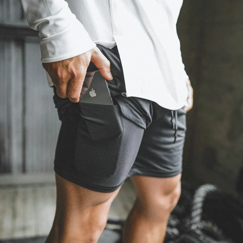 Men's Quick-Drying Gym Shorts  Fitness Running Shorts with Cell Phone Pocket