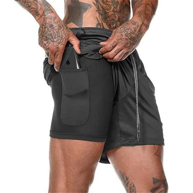 Men's Quick-Drying Gym Shorts  Fitness Running Shorts with Cell Phone Pocket