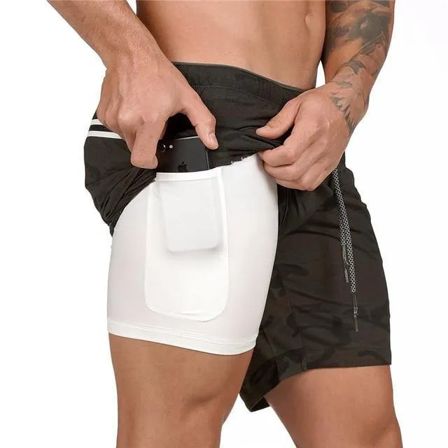 Men's Quick-Drying Gym Shorts  Fitness Running Shorts with Cell Phone Pocket