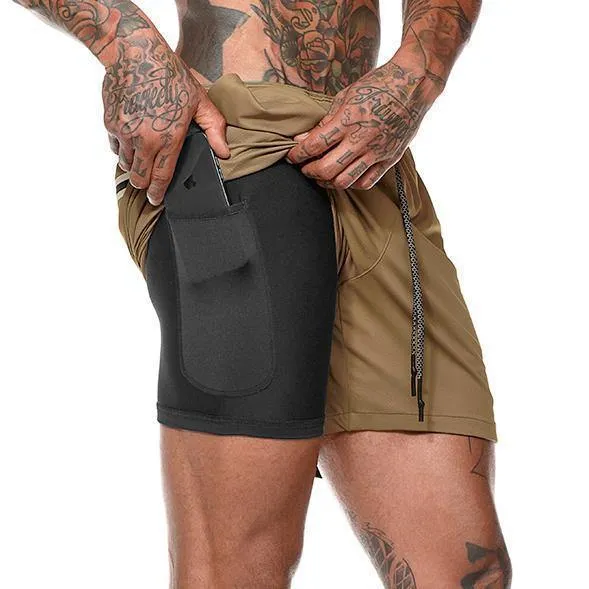 Men's Quick-Drying Gym Shorts  Fitness Running Shorts with Cell Phone Pocket