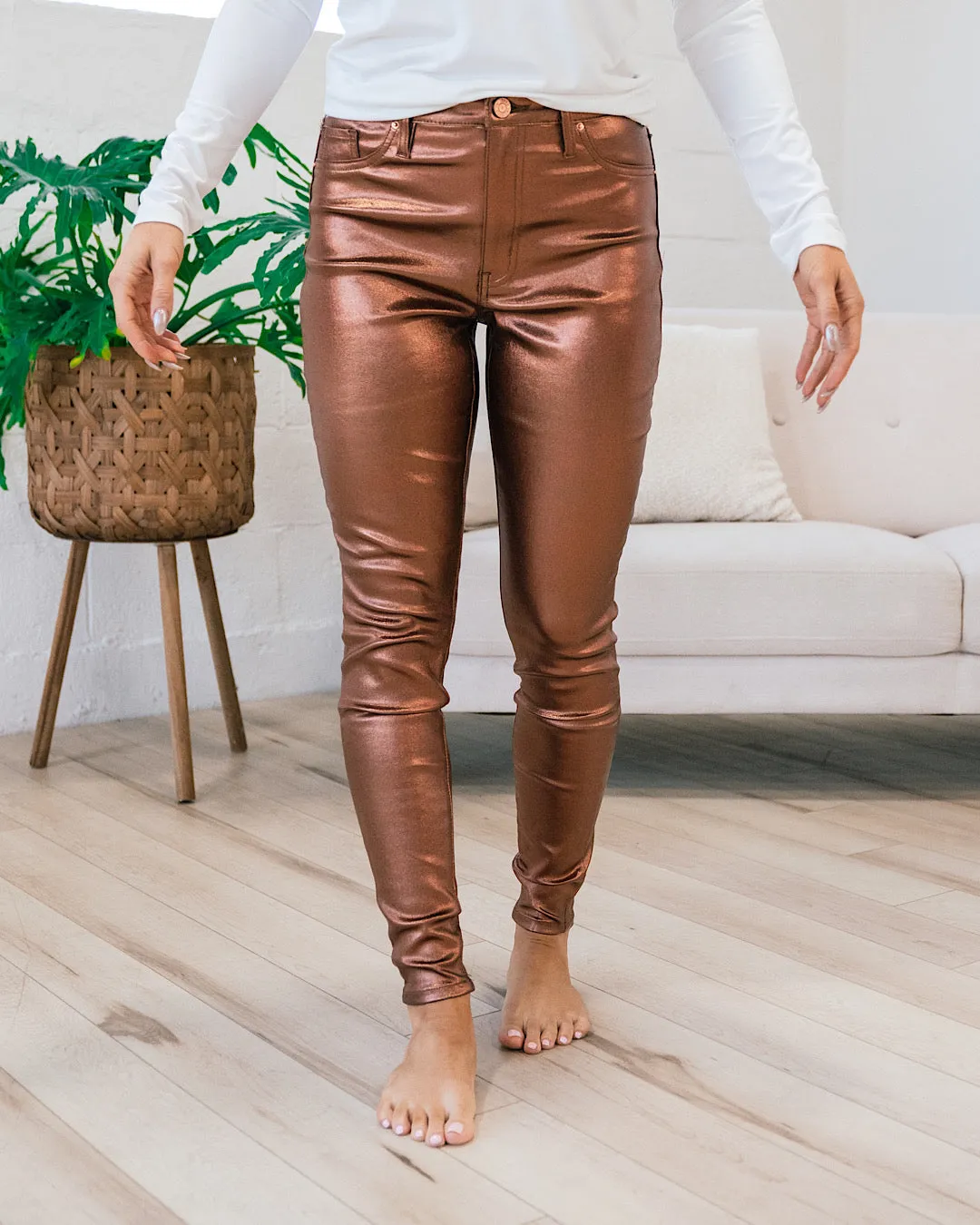 Metallic Skinny Jeans - Copper