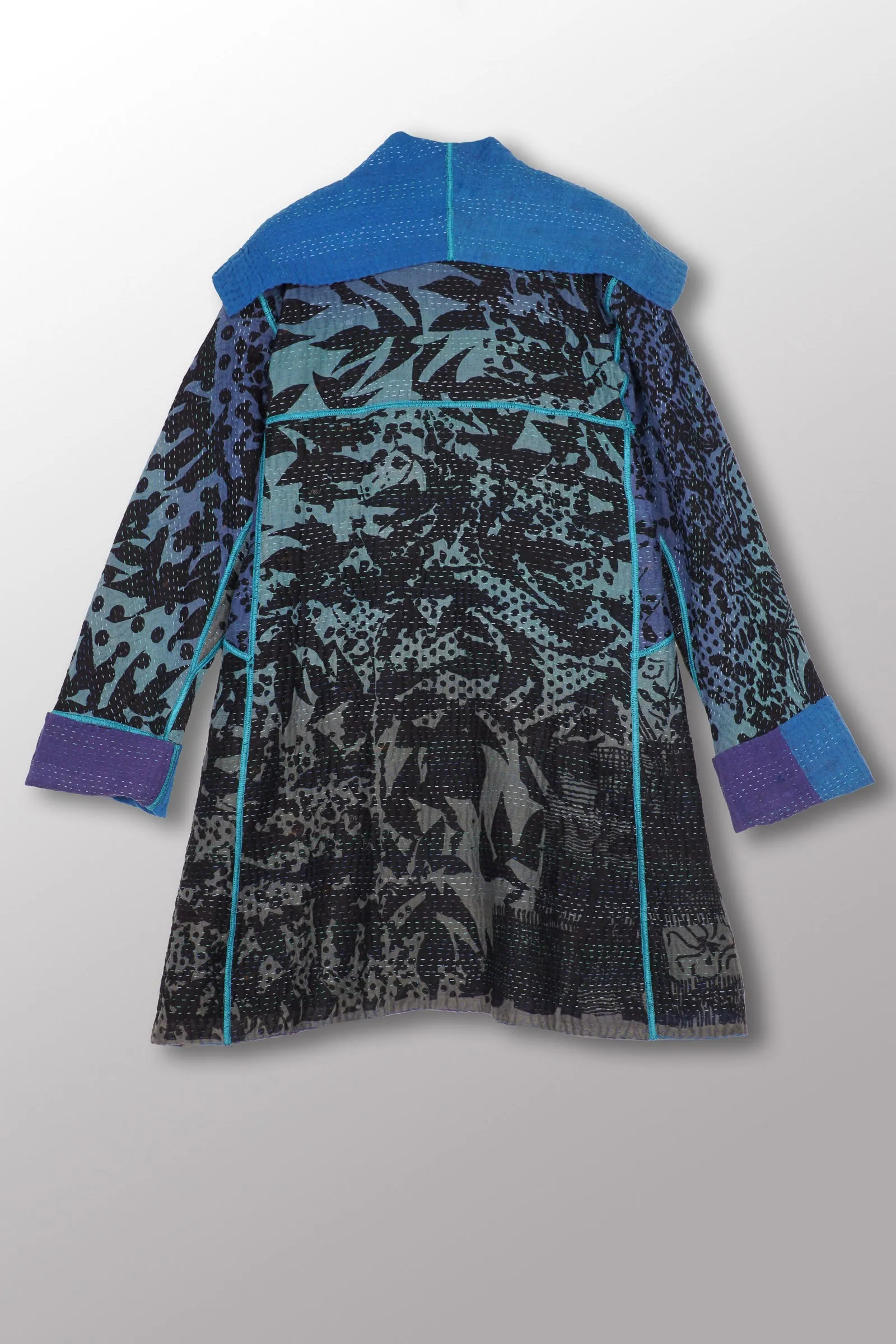 MONOTONE TWILIGHT PRINT KANTHA A-LINE COAT P - tp4336-cblua -