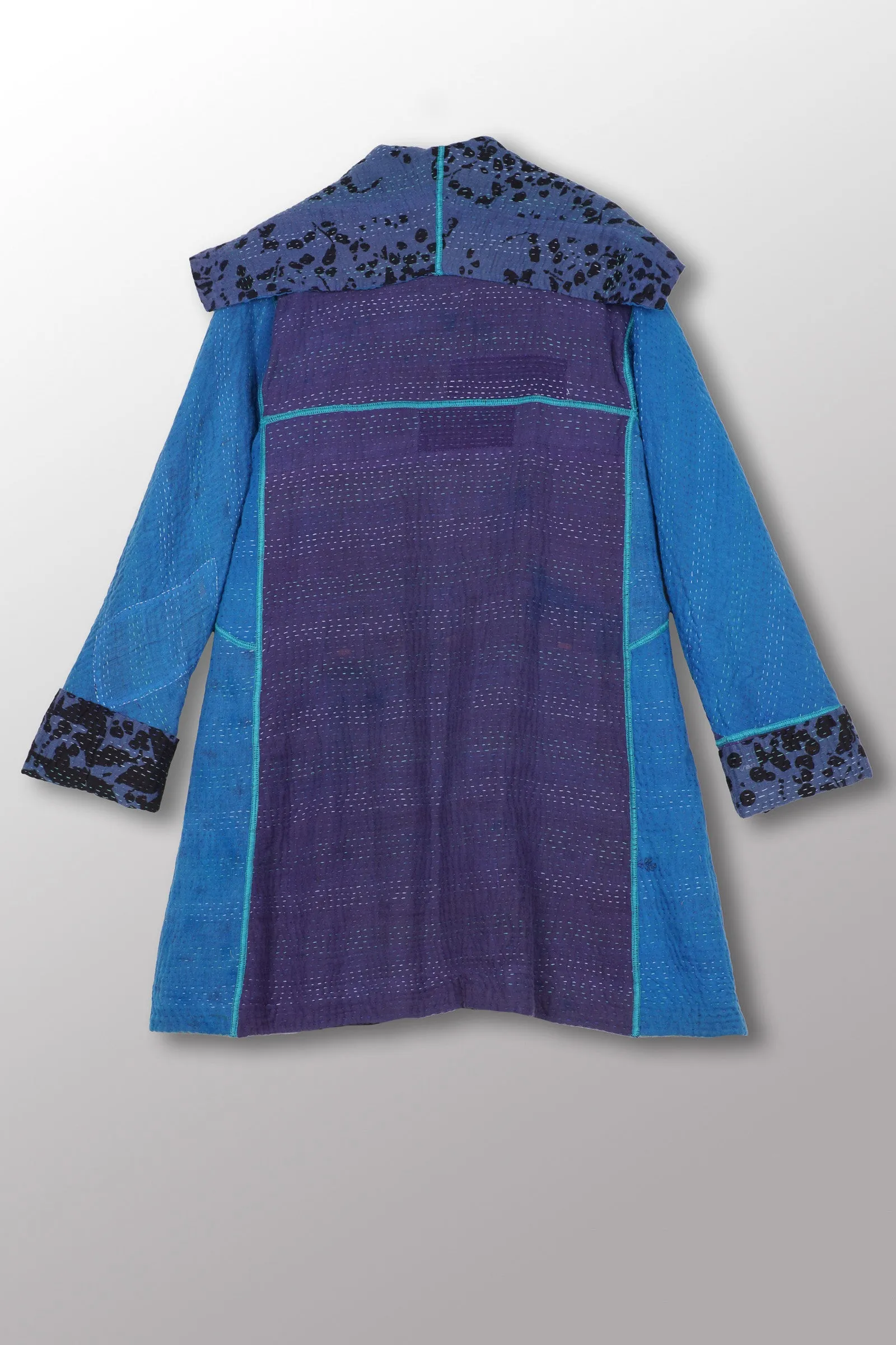 MONOTONE TWILIGHT PRINT KANTHA A-LINE COAT P - tp4336-cblua -