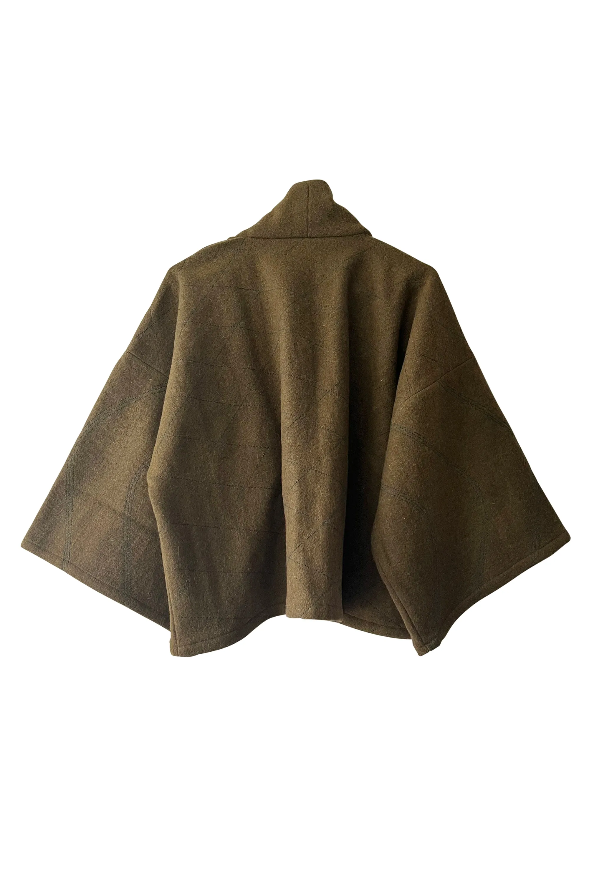 NEW! Crop Kimono Wool Coat Khaki