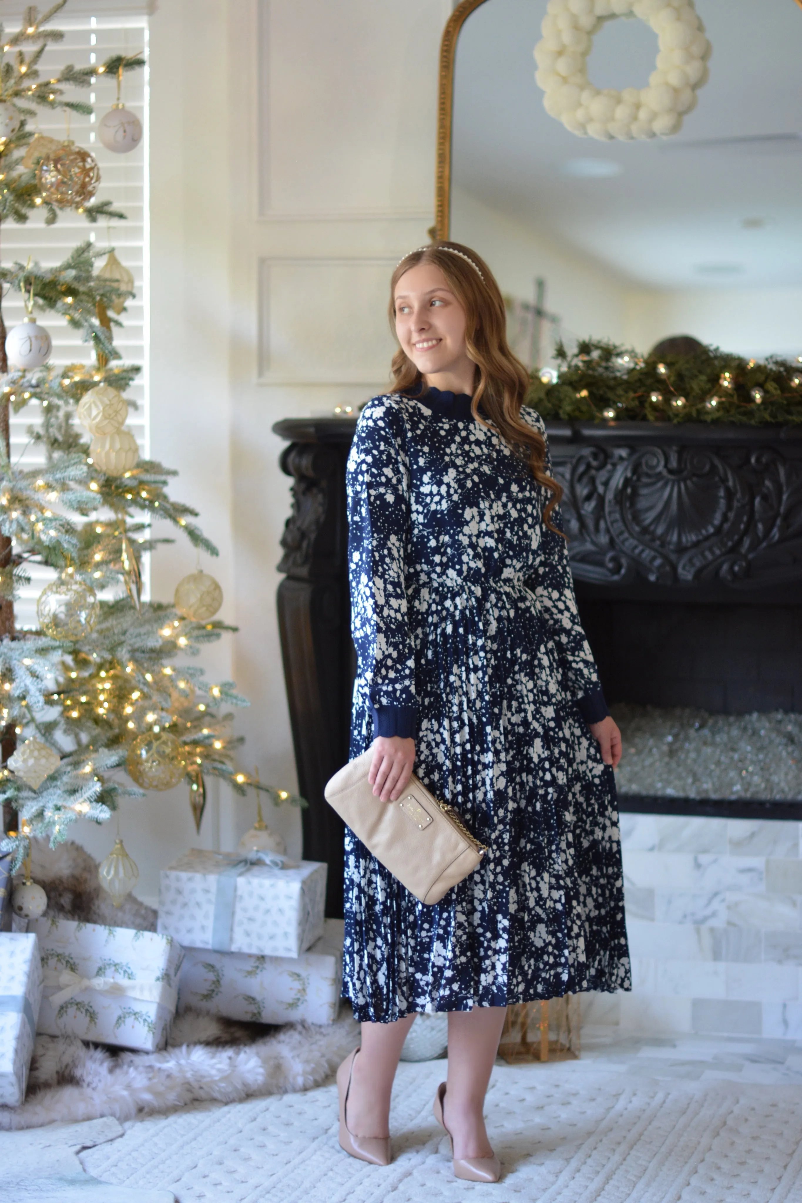 Parga Navy Muted Floral Crochet Dress