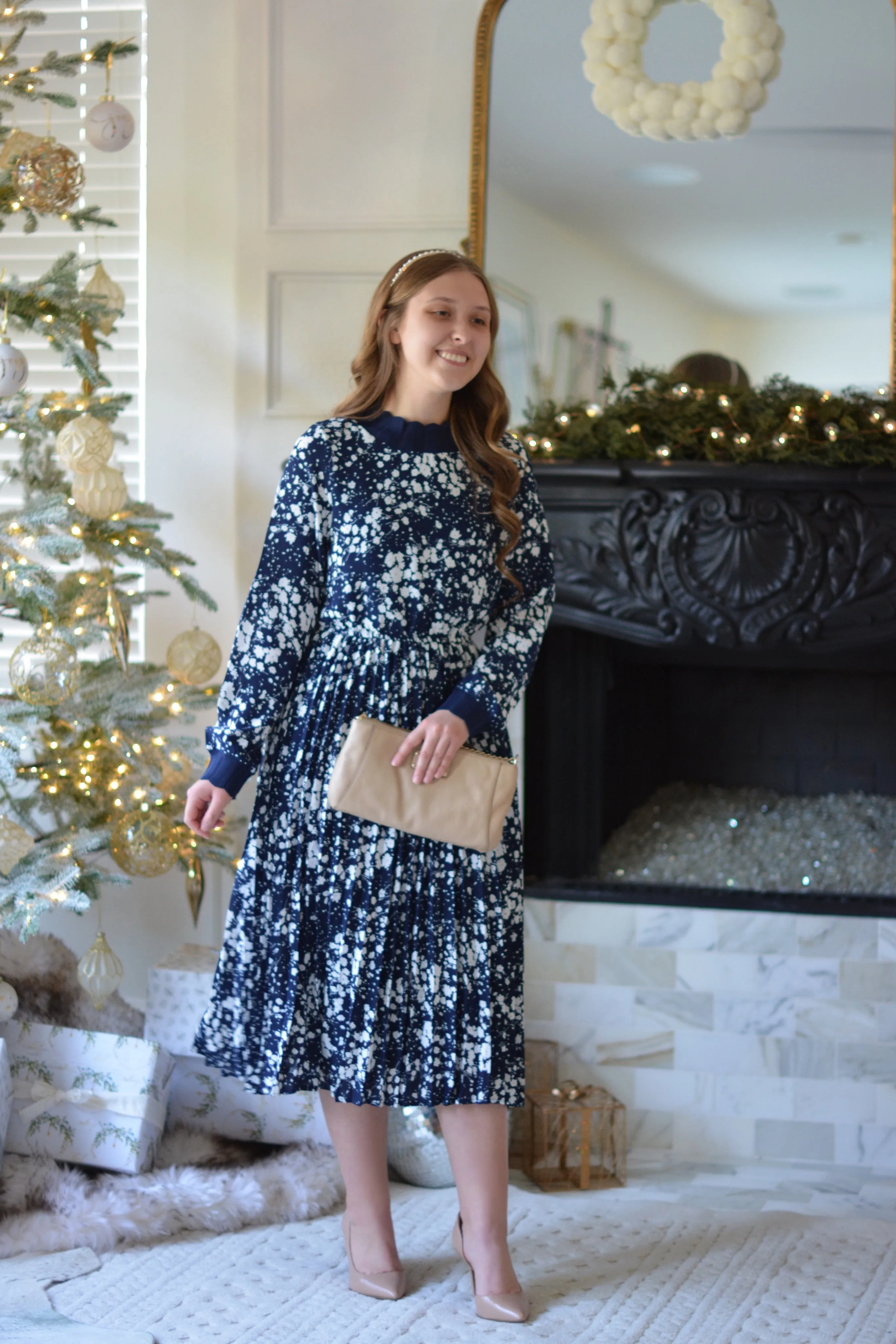 Parga Navy Muted Floral Crochet Dress