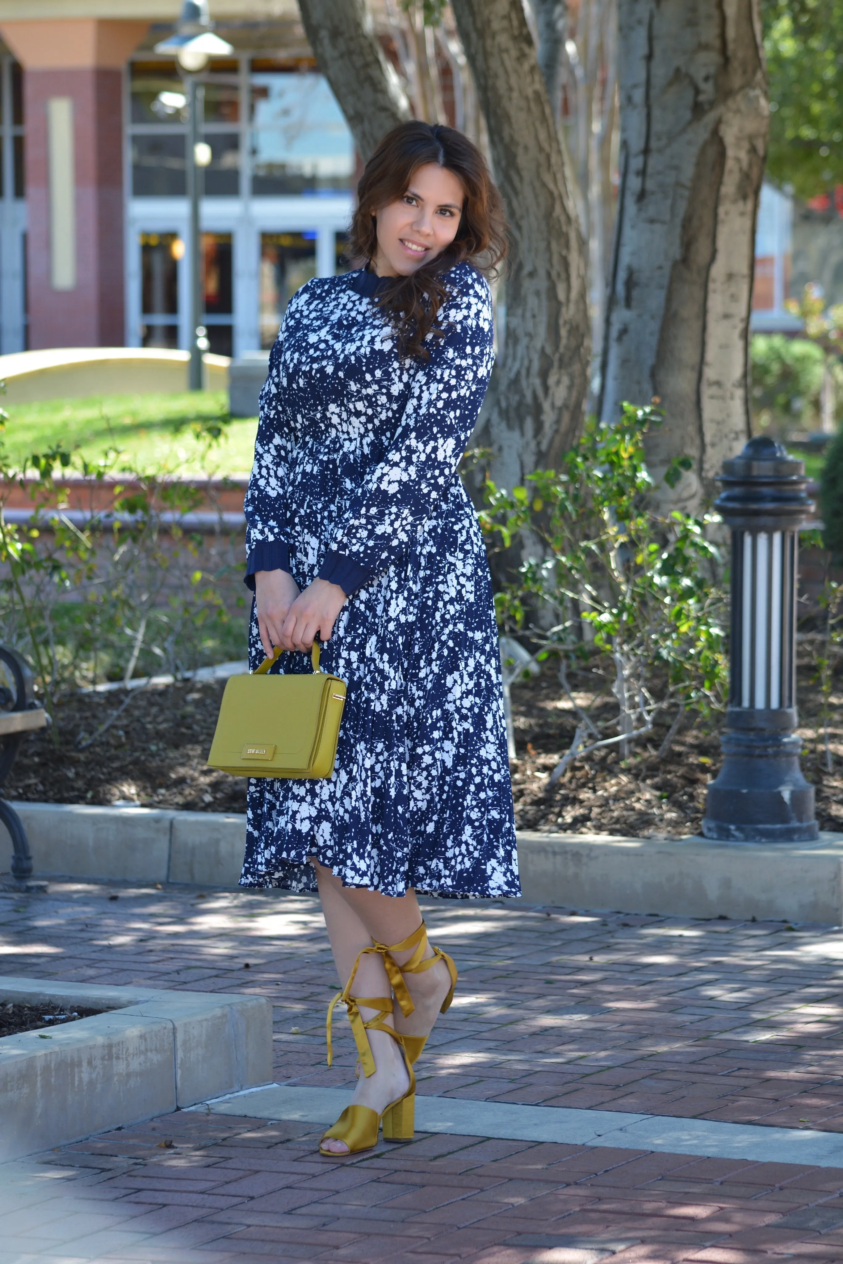 Parga Navy Muted Floral Crochet Dress