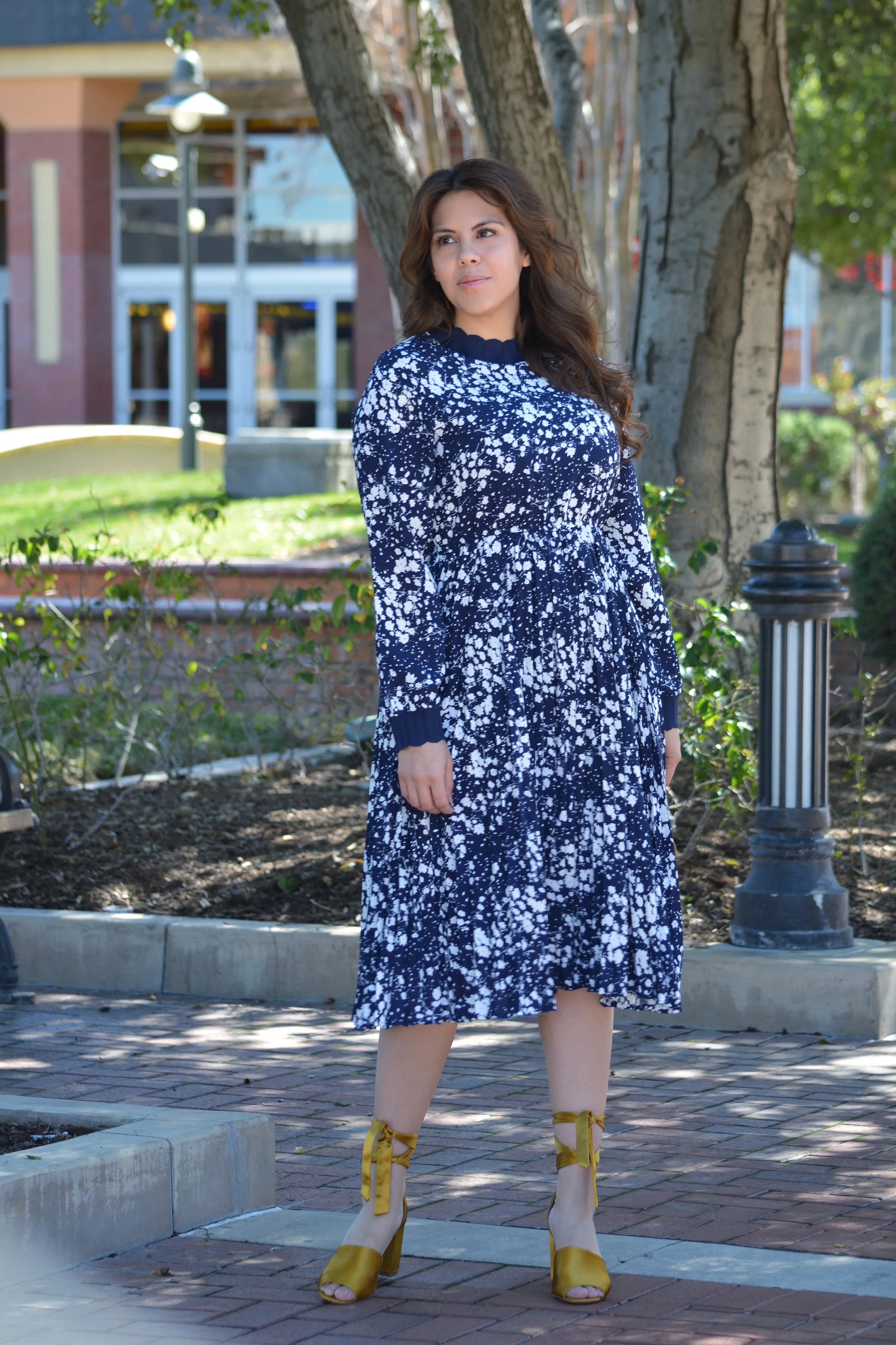 Parga Navy Muted Floral Crochet Dress