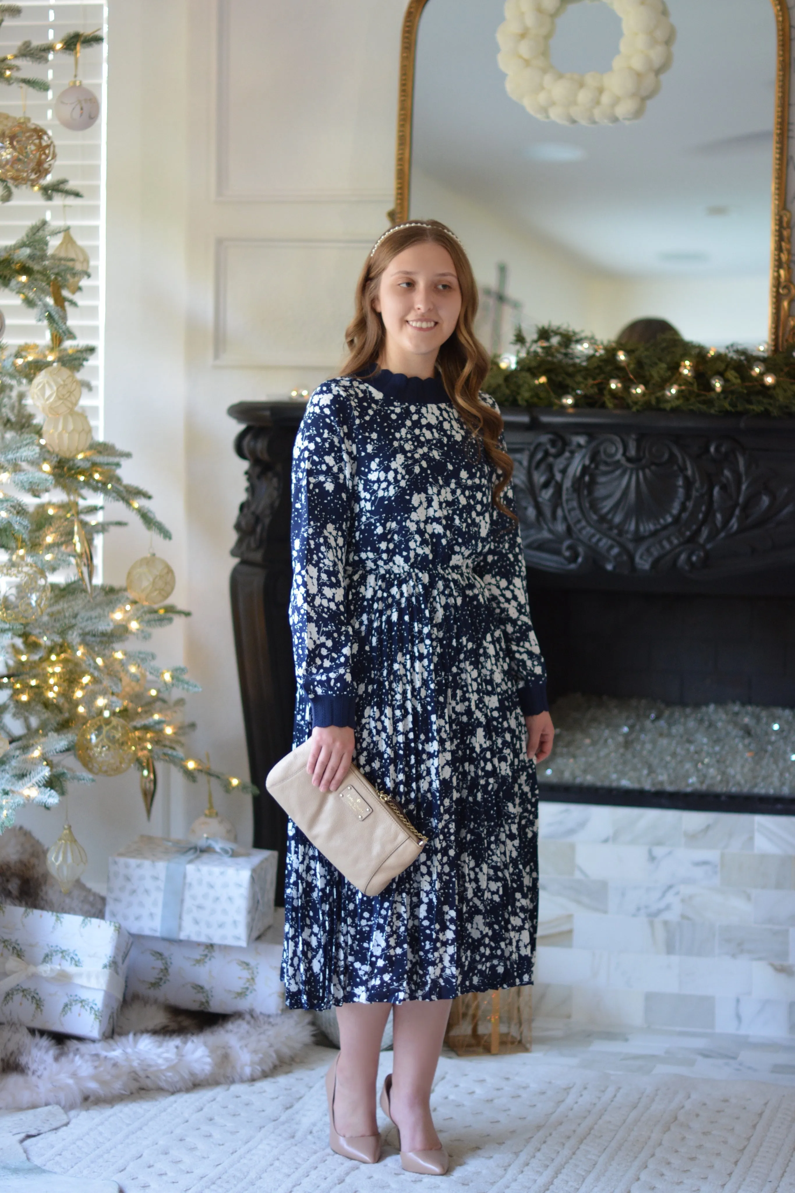 Parga Navy Muted Floral Crochet Dress