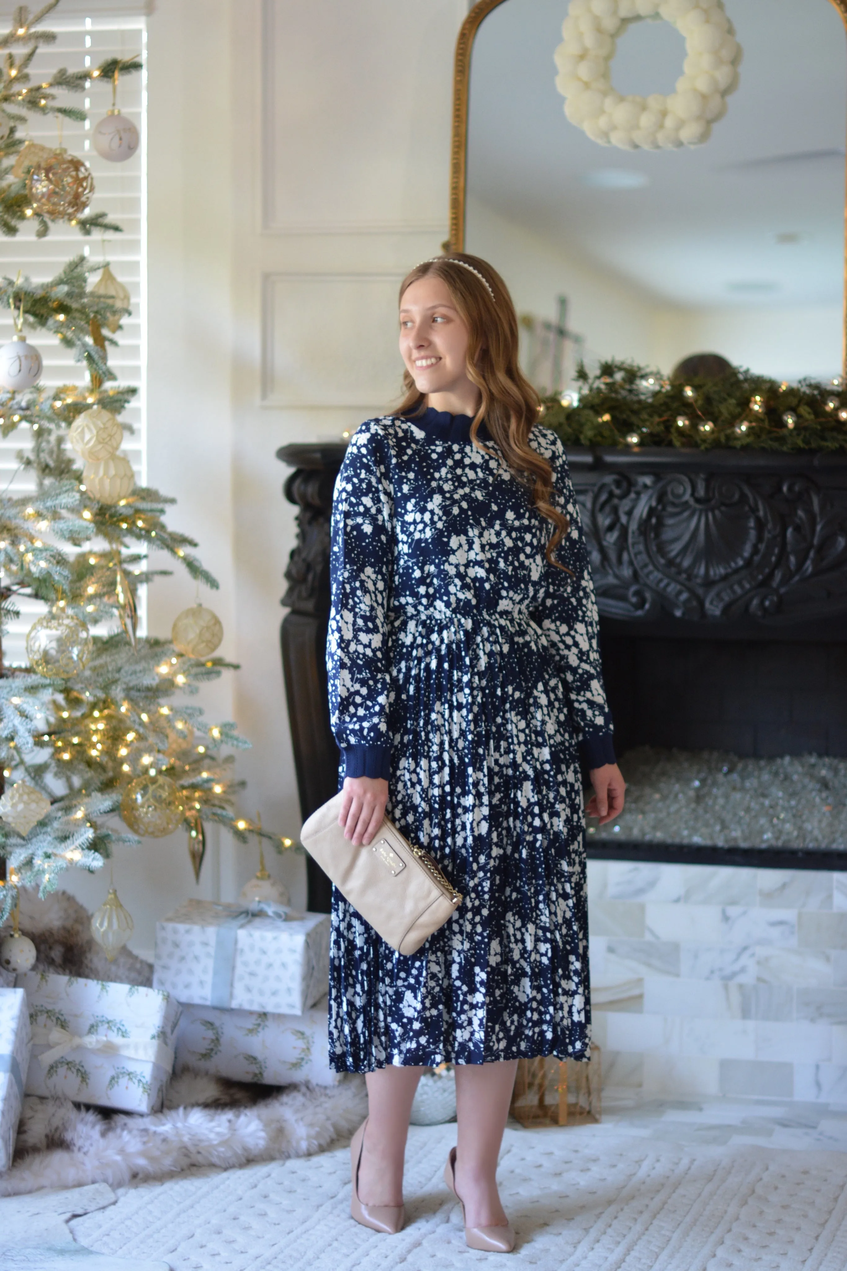 Parga Navy Muted Floral Crochet Dress