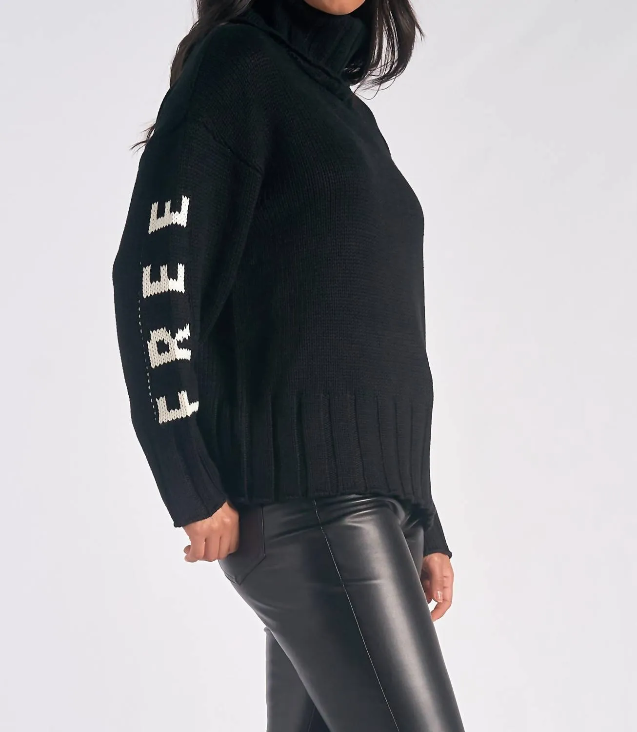 "free Love" Chunky Turtleneck Sweater In Black