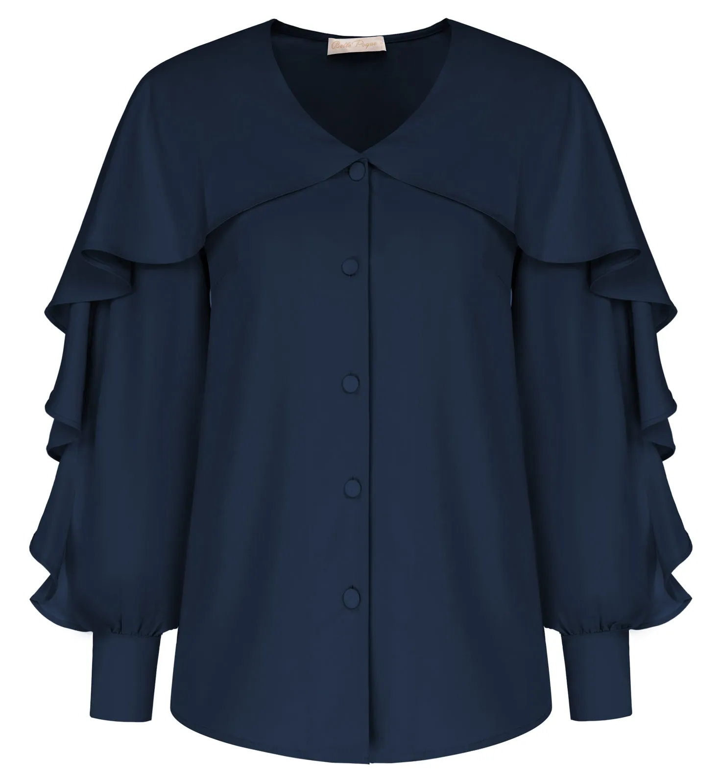 Seckill Offer⌛Ruffle Decorated Shirt Long Sleeve V-Neck Button-up Tops