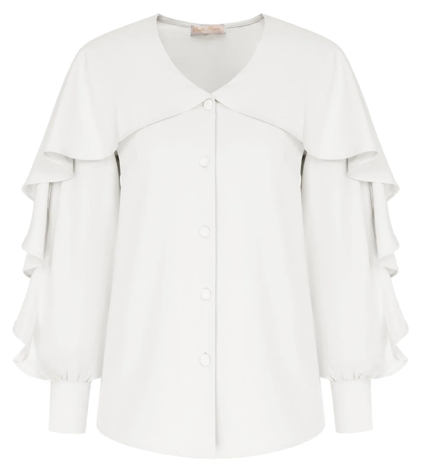 Seckill Offer⌛Ruffle Decorated Shirt Long Sleeve V-Neck Button-up Tops