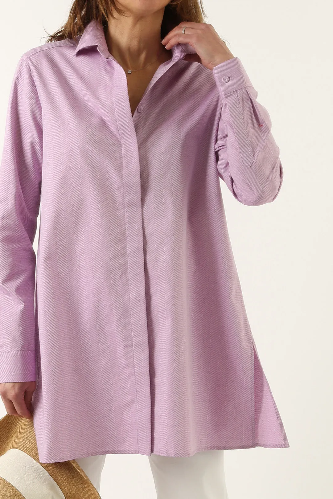 SELLA SHIRT IN ITALIAN COTTON POPLIN VIOLET HERRINGBONE