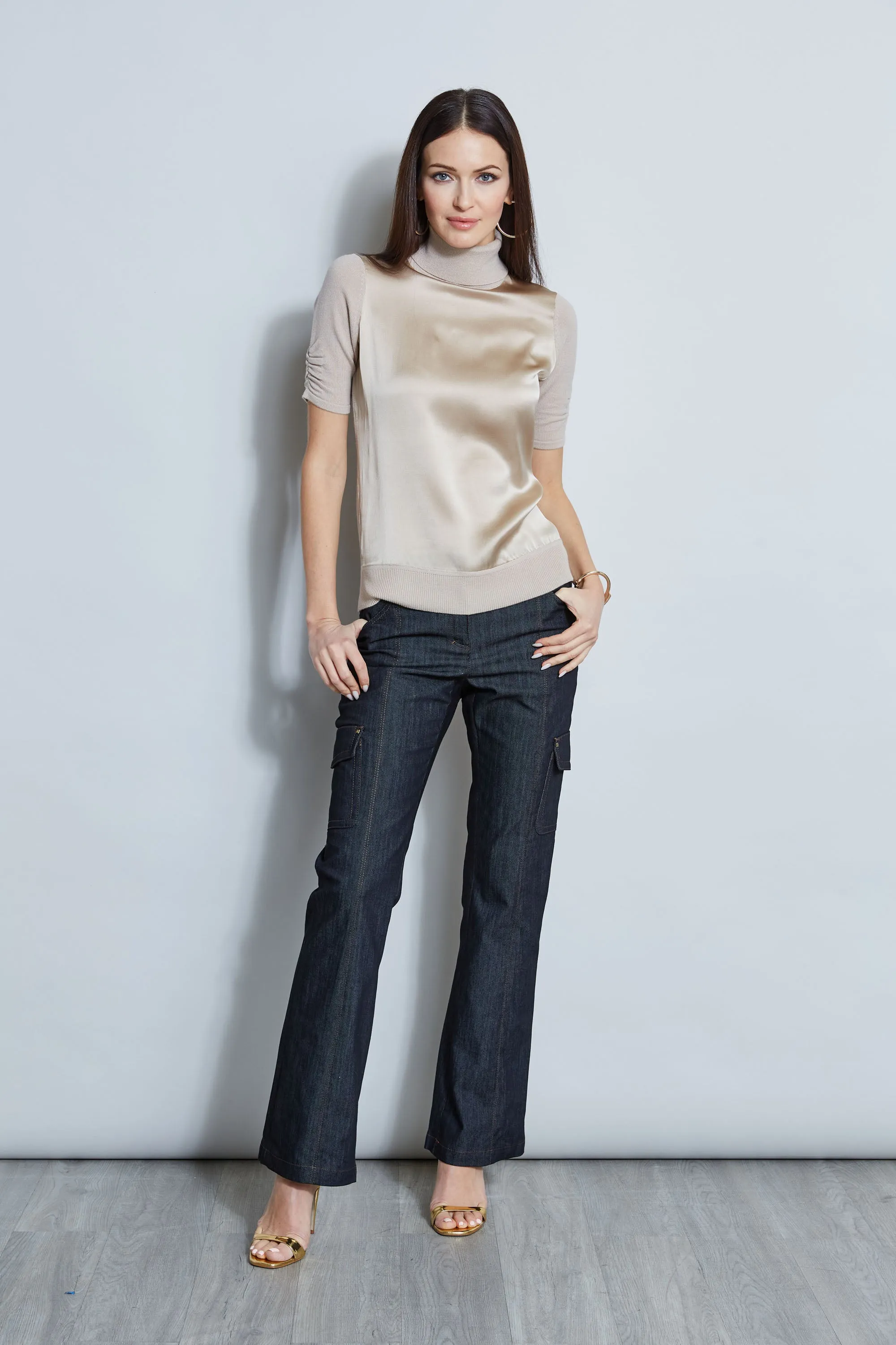 Short Sleeve Satin Front Sweater