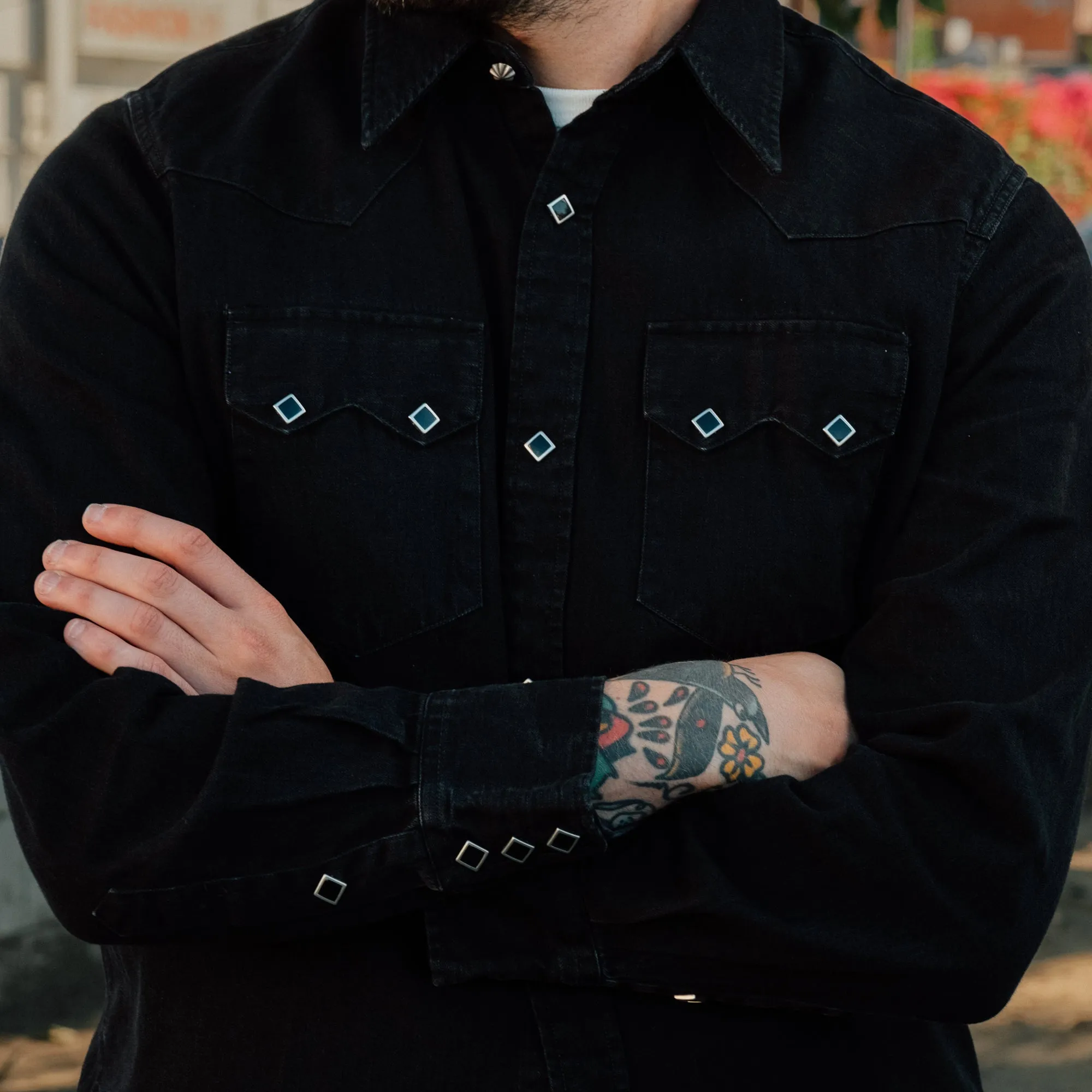 Slim Fit Denim Western Shirt Black FINAL SALE