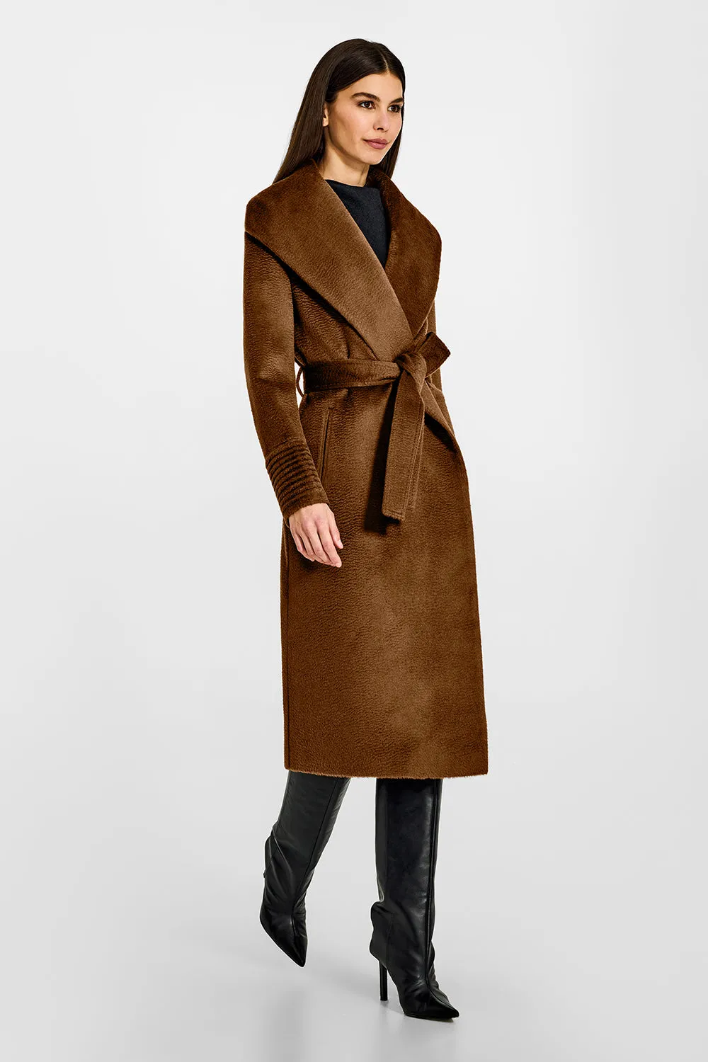 Suri Alpaca Long Shawl Collar Wrap Coat