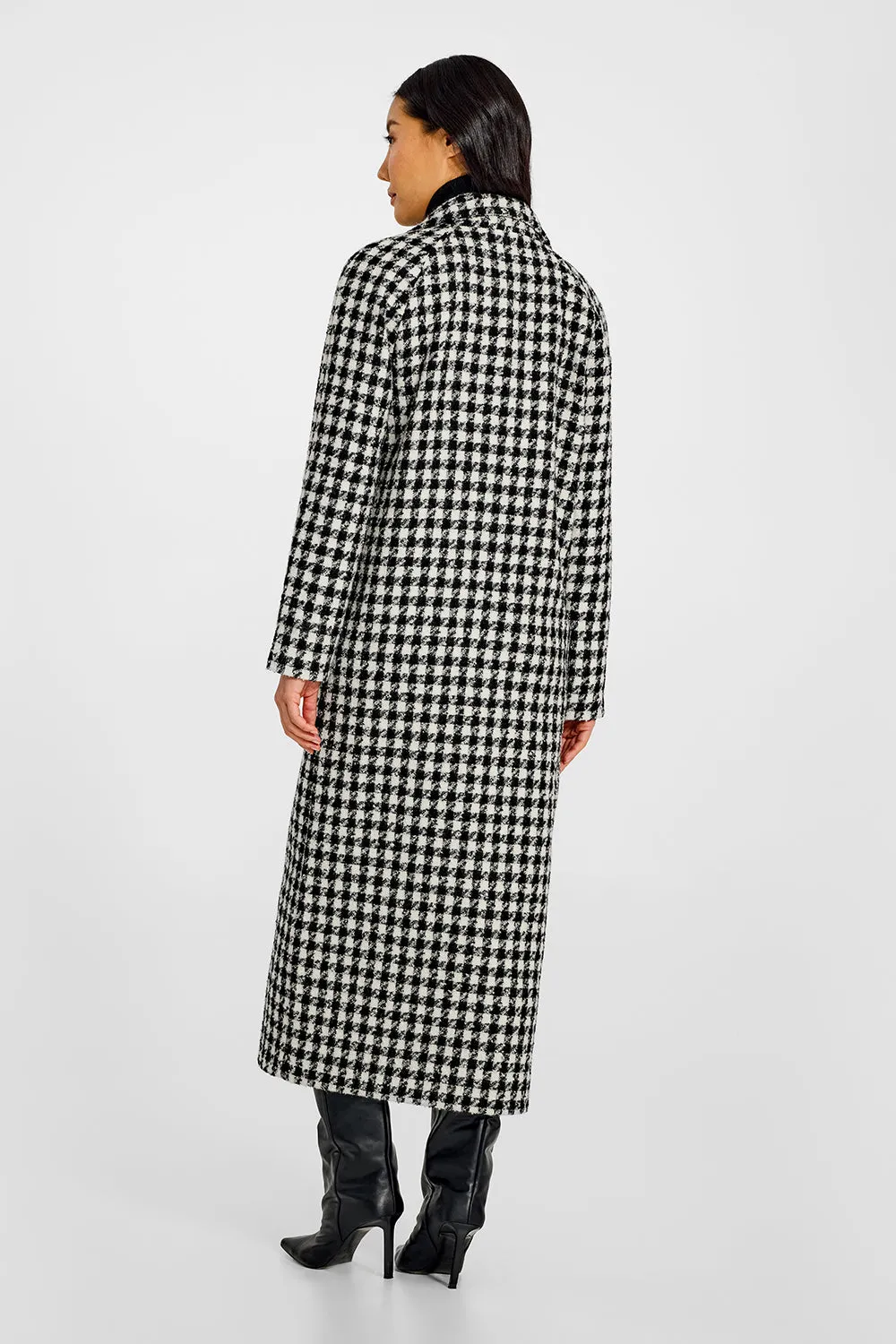 Tweed Houndstooth Suri Alpaca Maxi Raglan Sleeve Coat