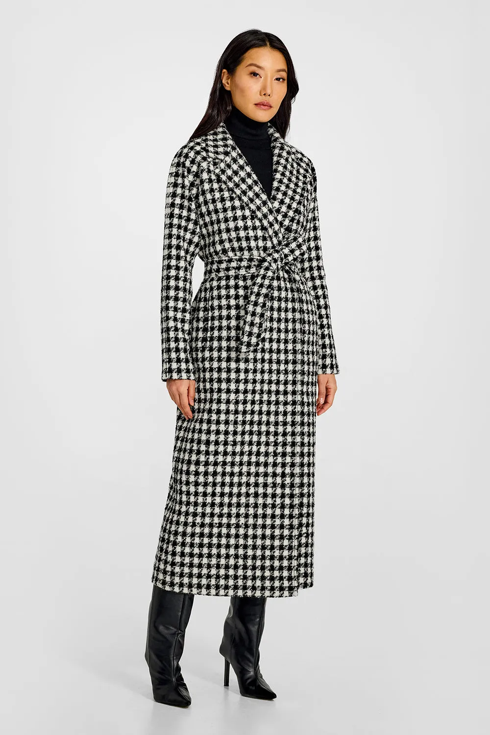 Tweed Houndstooth Suri Alpaca Maxi Raglan Sleeve Coat