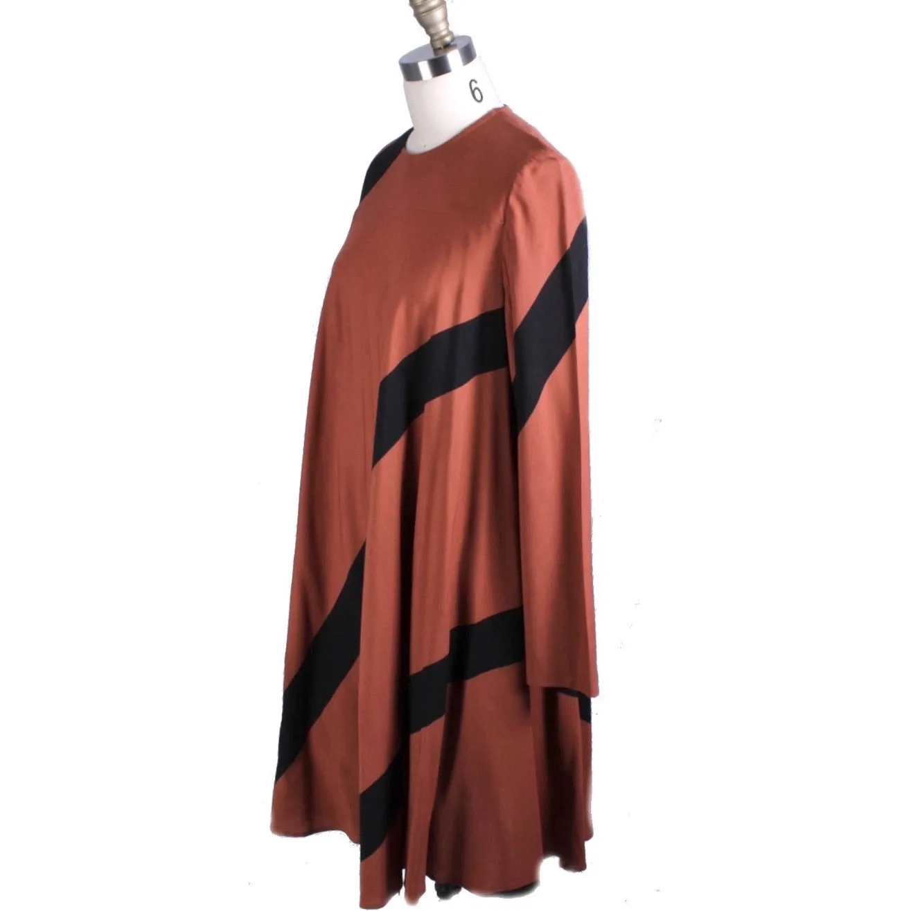 Vintage 1970s Vuokko Designer Iconic Tent Dress Black Cinnamon  Stripes 40 M