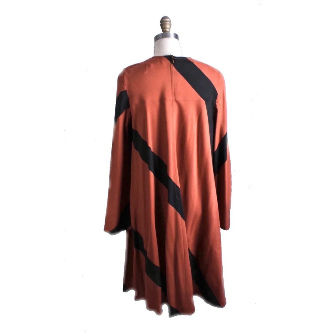 Vintage 1970s Vuokko Designer Iconic Tent Dress Black Cinnamon  Stripes 40 M