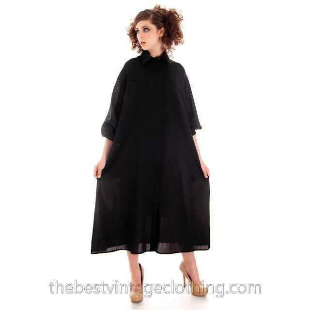 Vintage 70s Tent Dress Rare Vuokko Nurmesniemi Finland Black Finest Wool Voile M